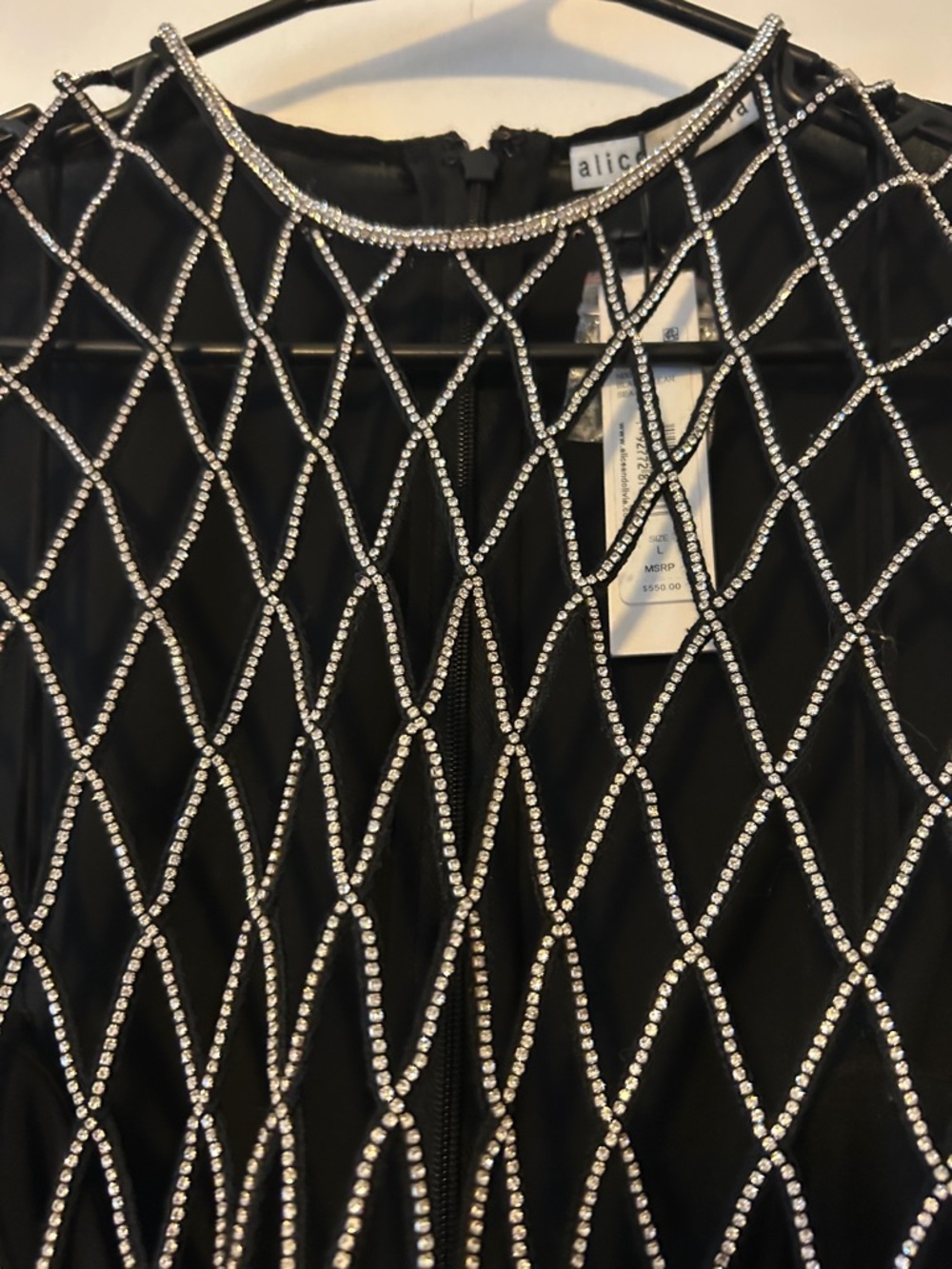 Alice + Olivia Black Sleeveless Top with Silver Beaded Net Overlay - Picture 2 of 11